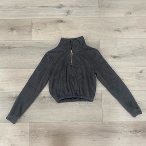 Solid Color Furry Sweatshirt Faux Fur Fleece Warm Crop Sweater Crewneck Collar